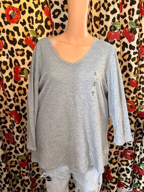 Karen Scott Plus 2X NWT Gray V-Neck 3/4 Sleeve Knit Top Essential Tee